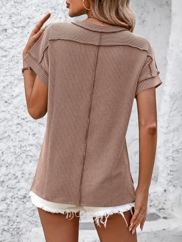 Ribbed Knit Short-Sleeve T-Shirt