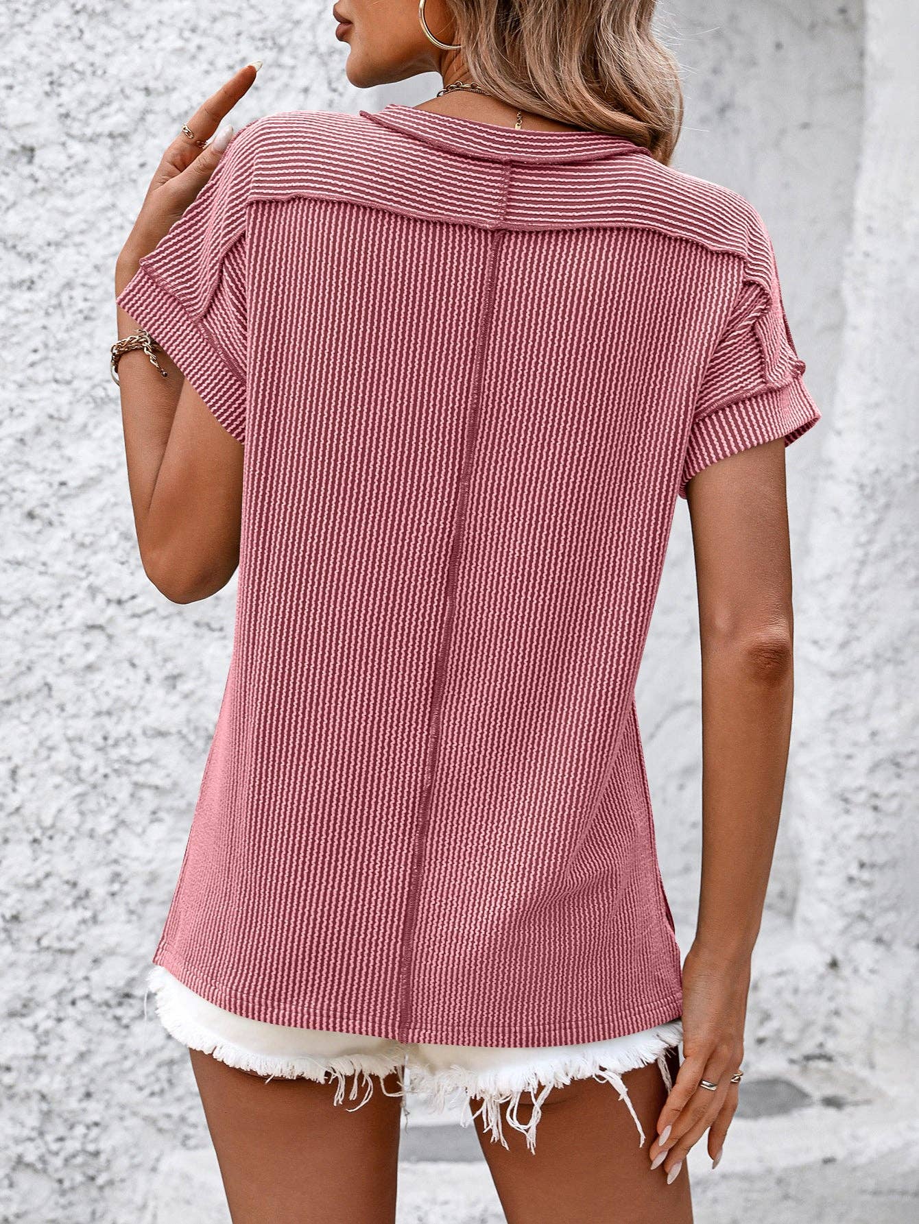 Pink ribbed tee
