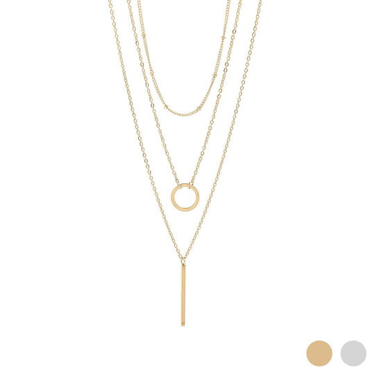 18K Gold PVD Stainless Steel 3 Row Layered Chain Necklace