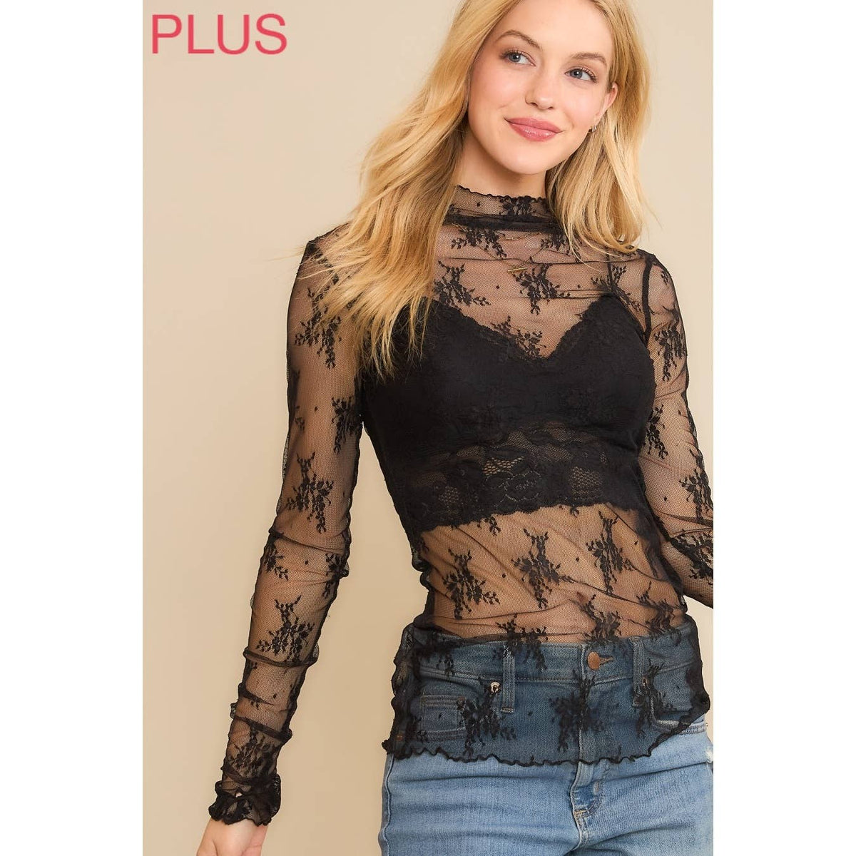 Plus mesh lace top