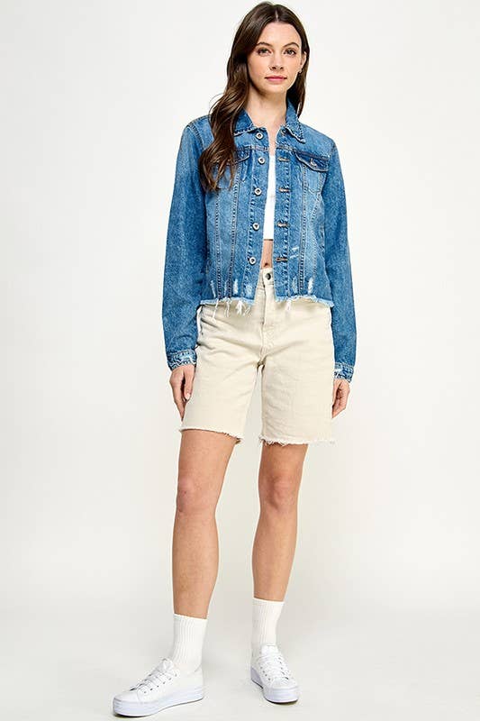 Plus Denim Jack with Distressed