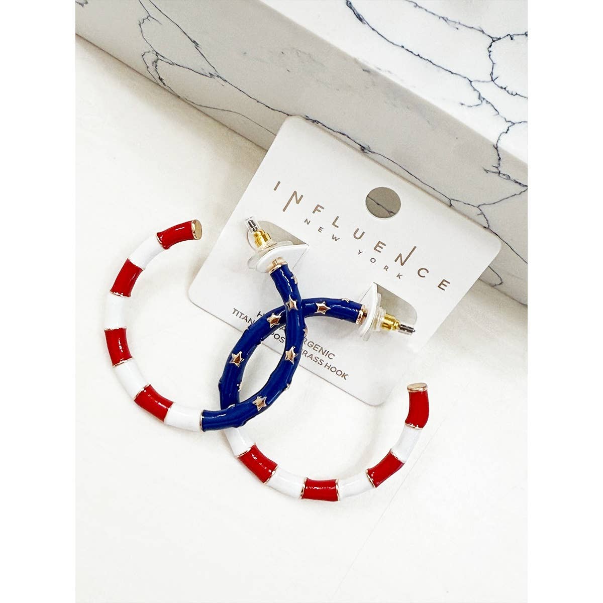 American Flag Shaped Enamel Hoop Earring