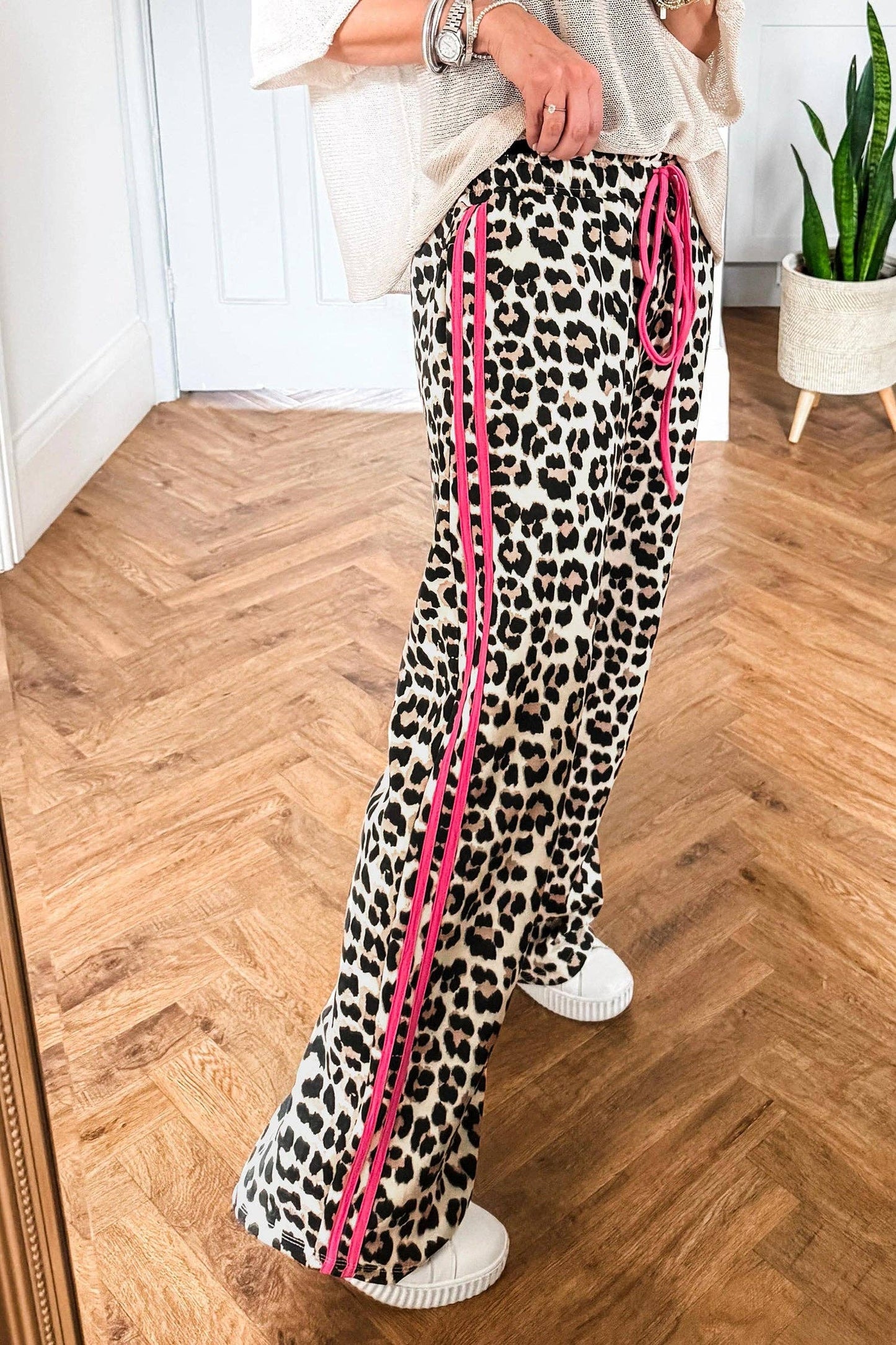 Side Stripe Leopard Wide leg Trousers
