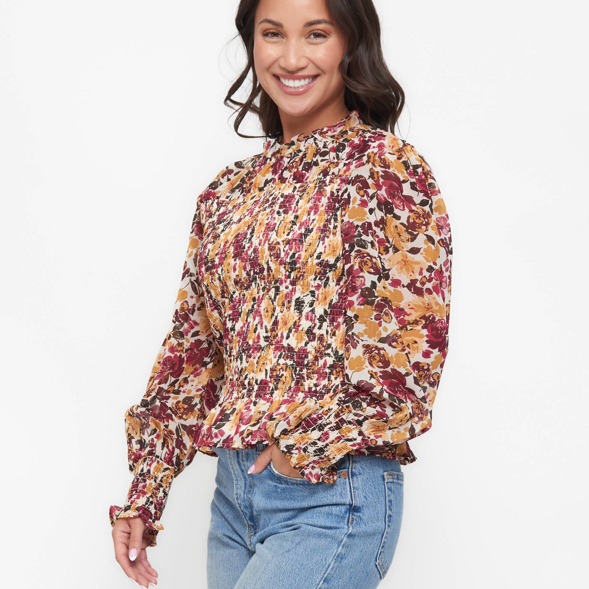 Hazel Smocked Long Sleeve Blouse