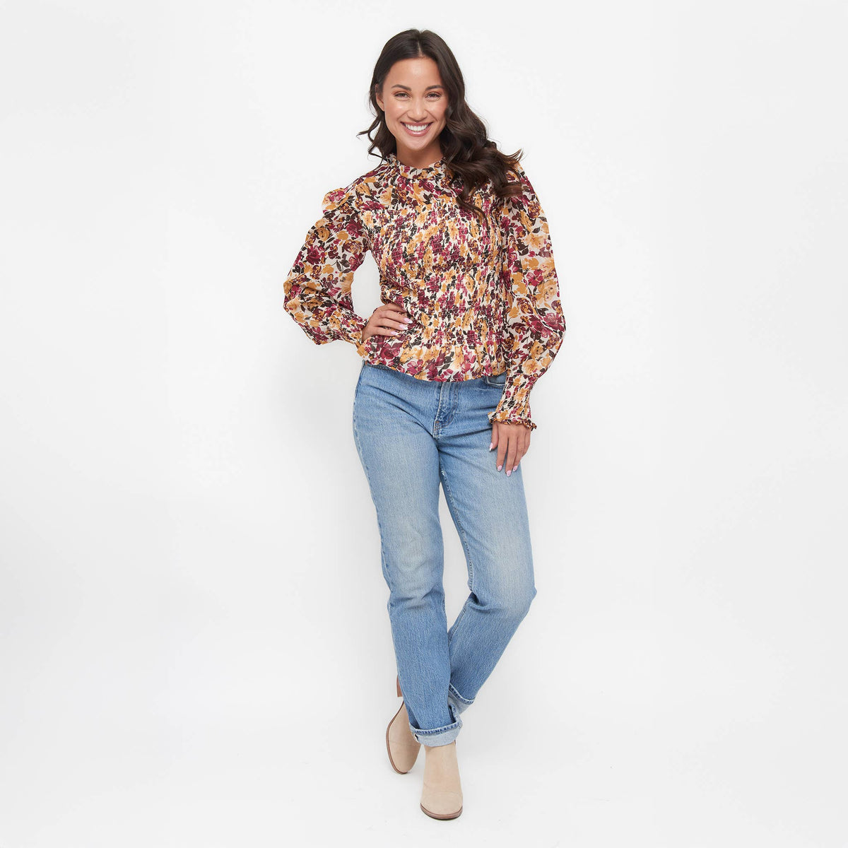 Hazel Smocked Long Sleeve Blouse
