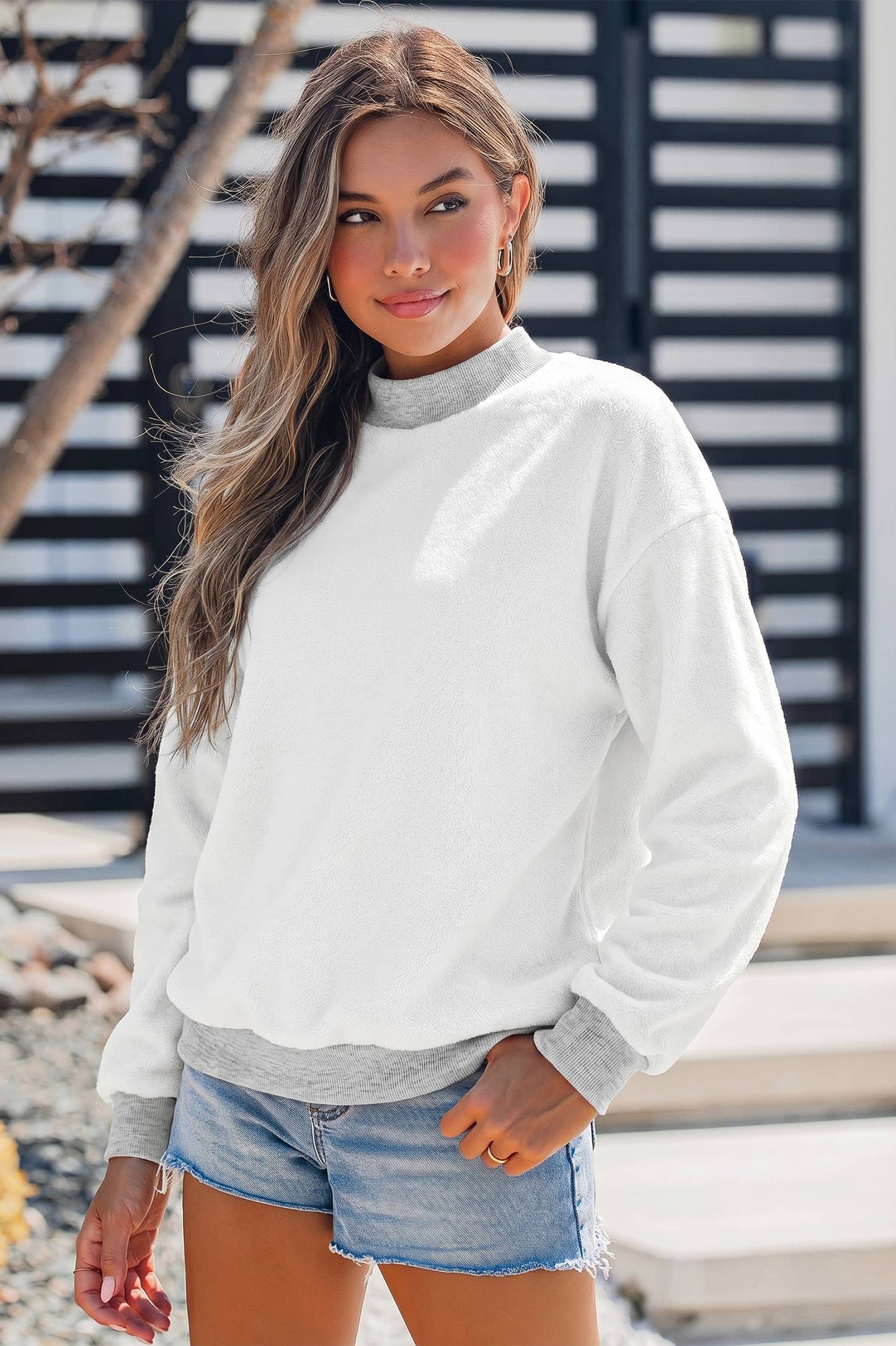 Oversize Drop Shoulder Reversible Mock Neck Sweatshirt S-4X