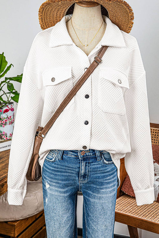 White Textured Snap Shacket