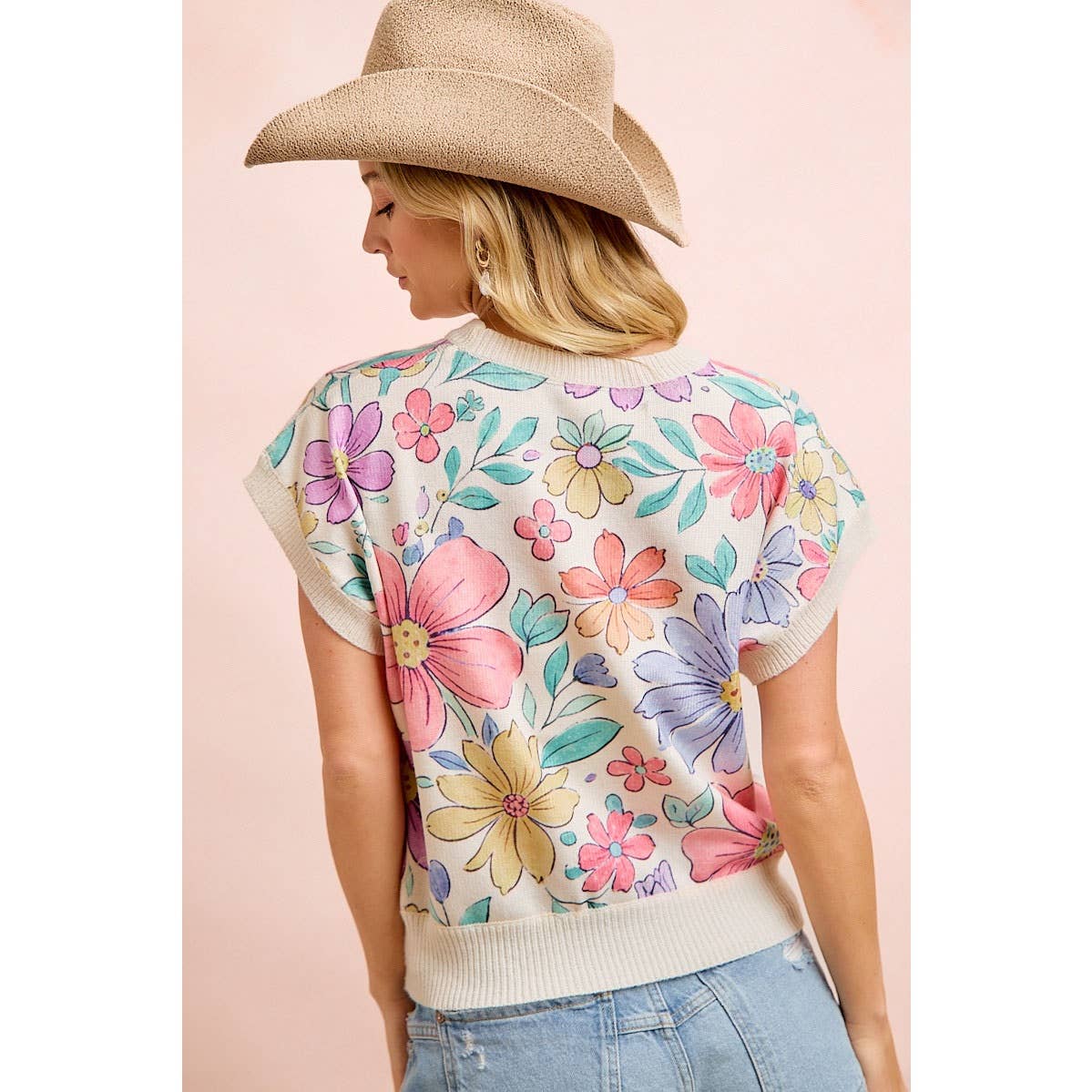 Flower printed knit top