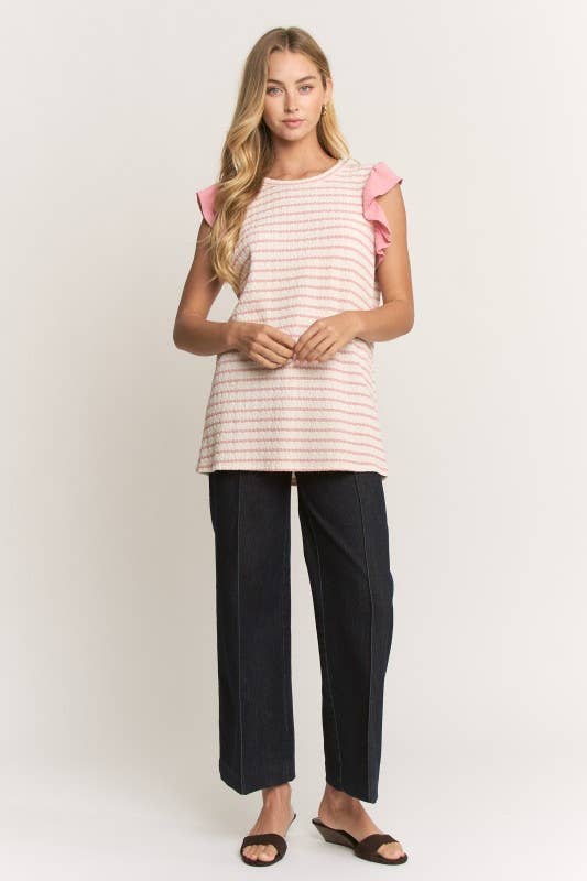 Striped ruffle sleeve top mauve