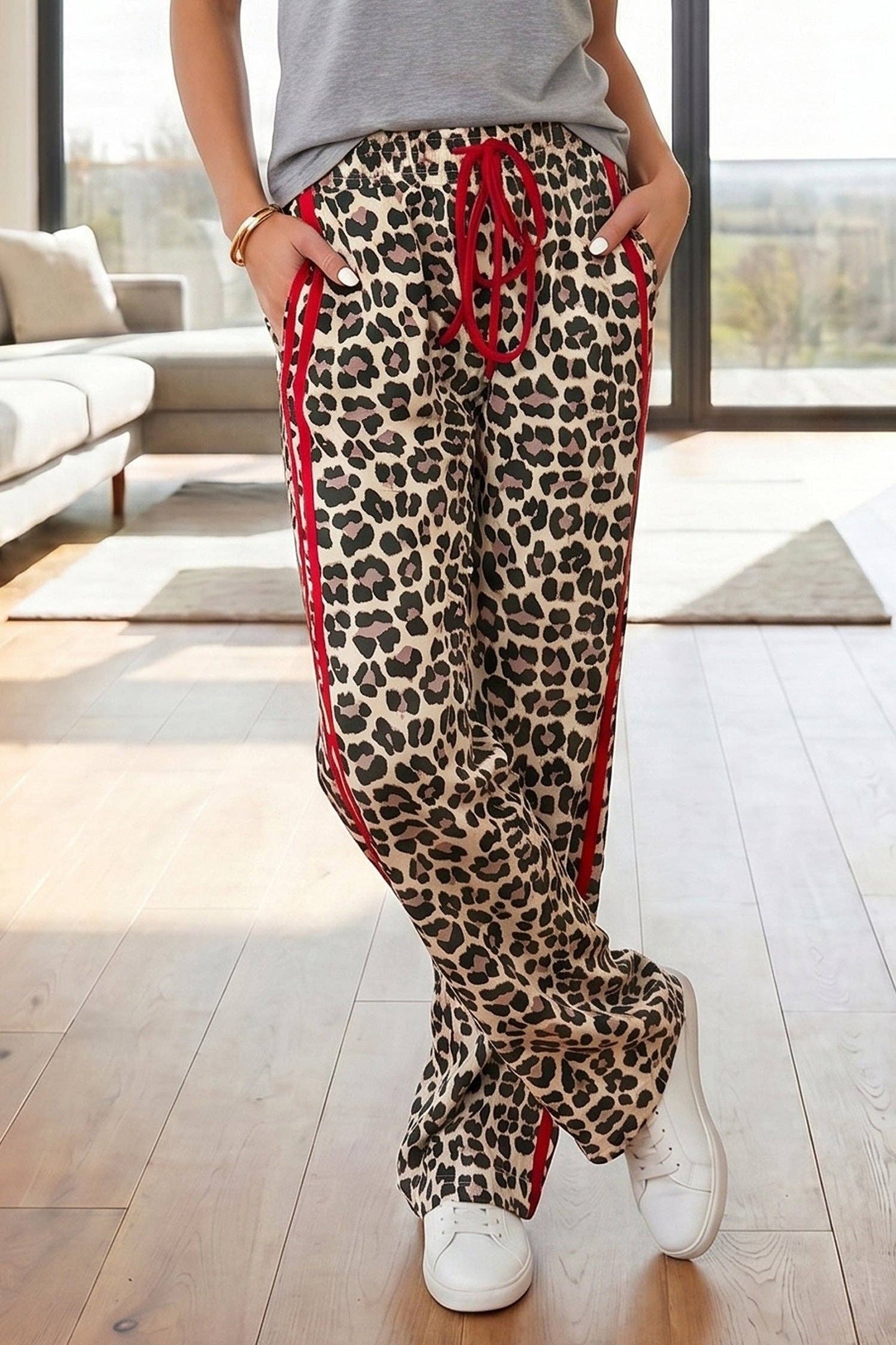 Side Stripe Leopard Wide leg Trousers