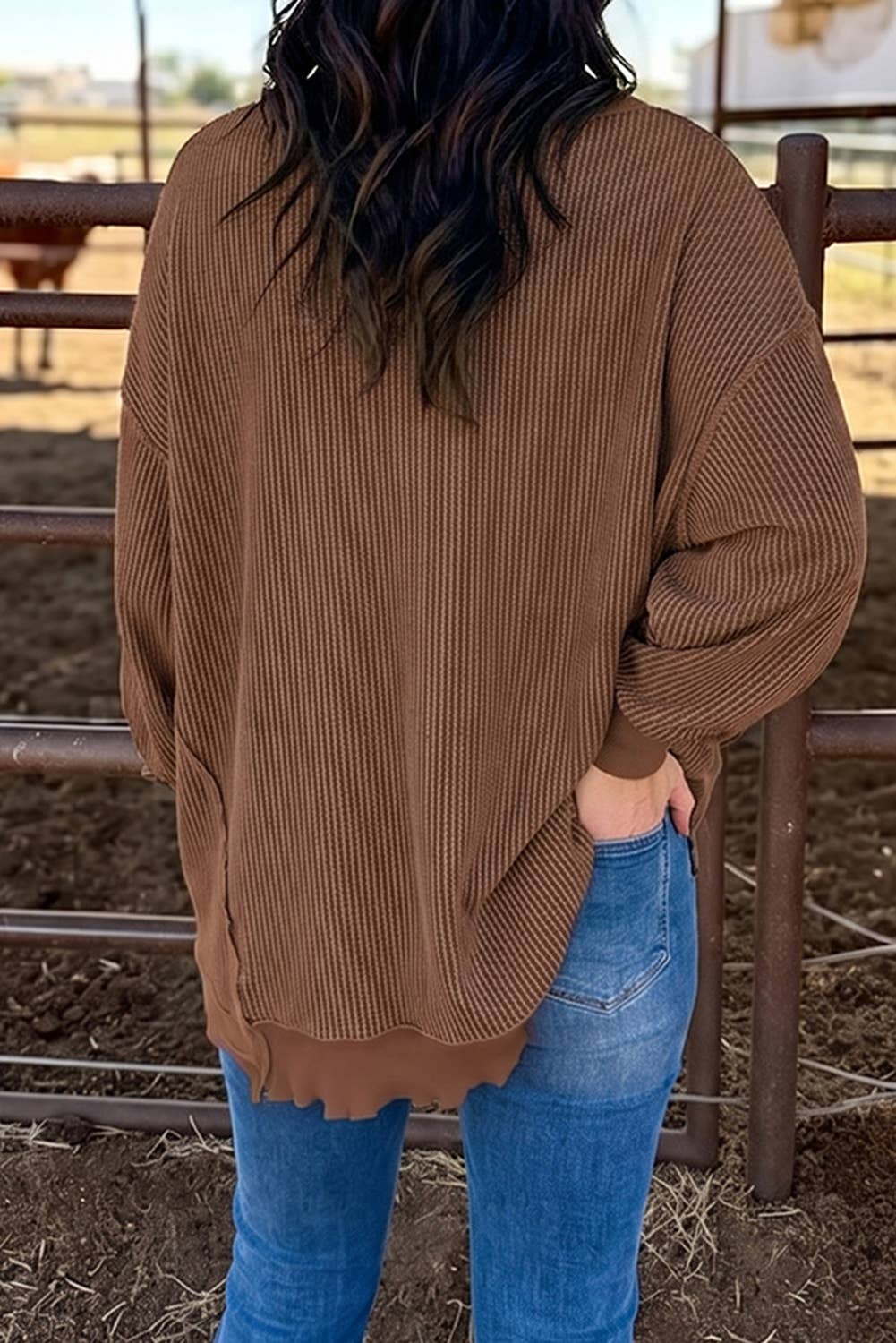 Twisted Ribbed Uneven Hem Top