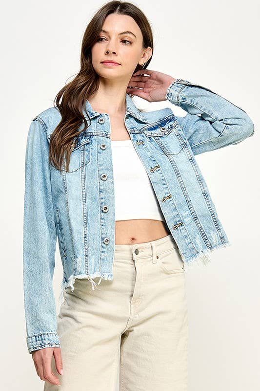 Plus Denim Jack with Distressed