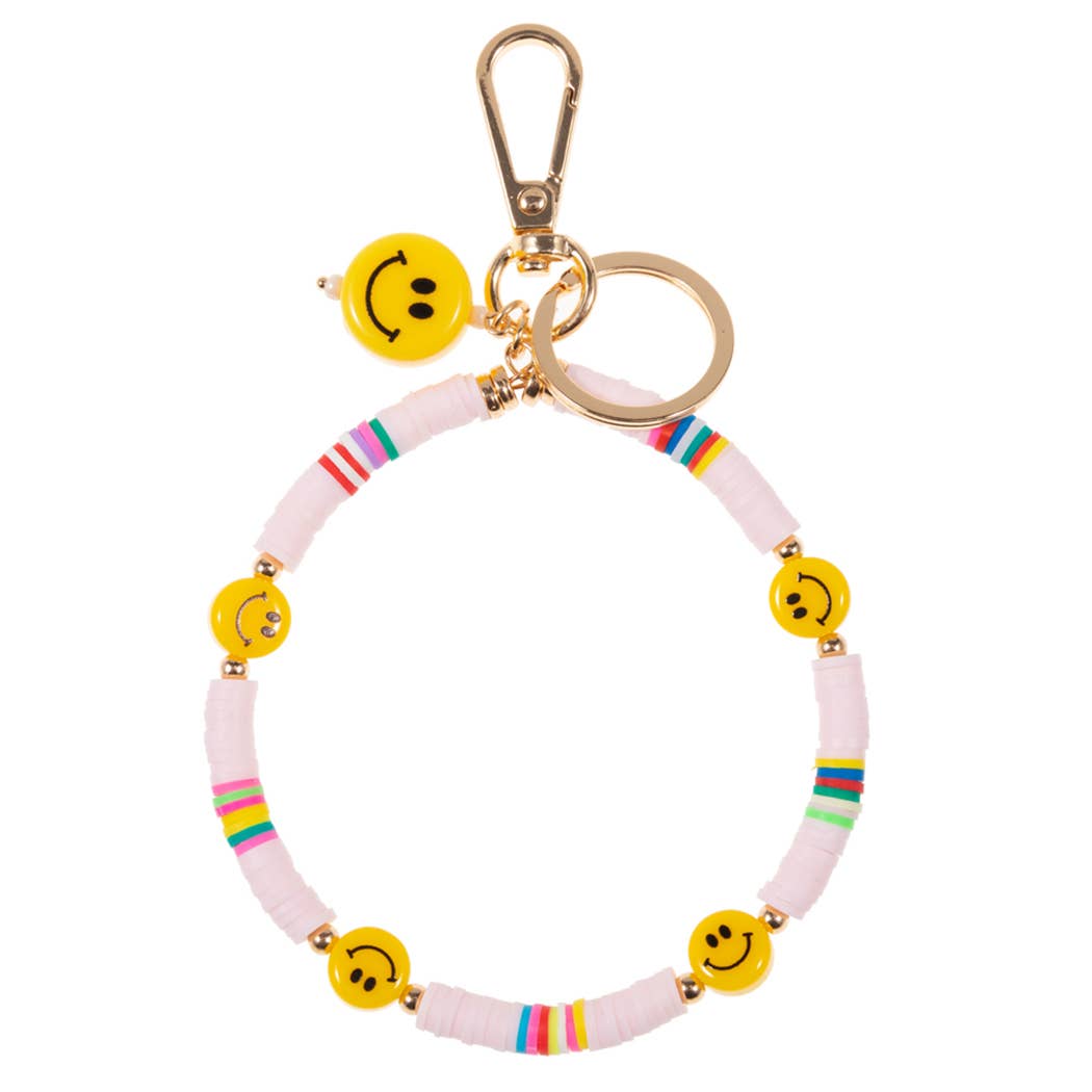 Smiley Face w Rubber Beads Keychain Bracelets