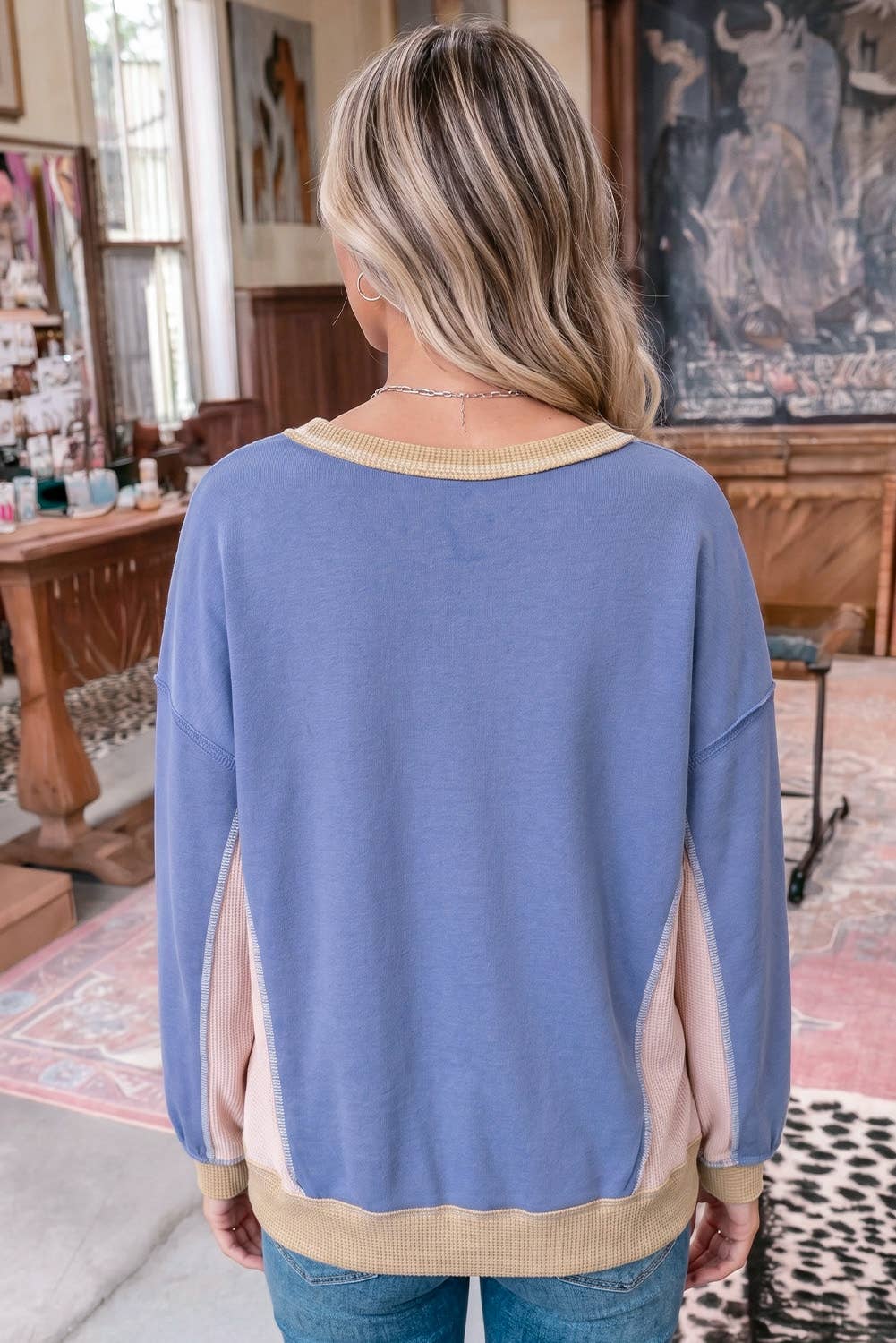 Colorblock Waffle Patched Sweatshirt