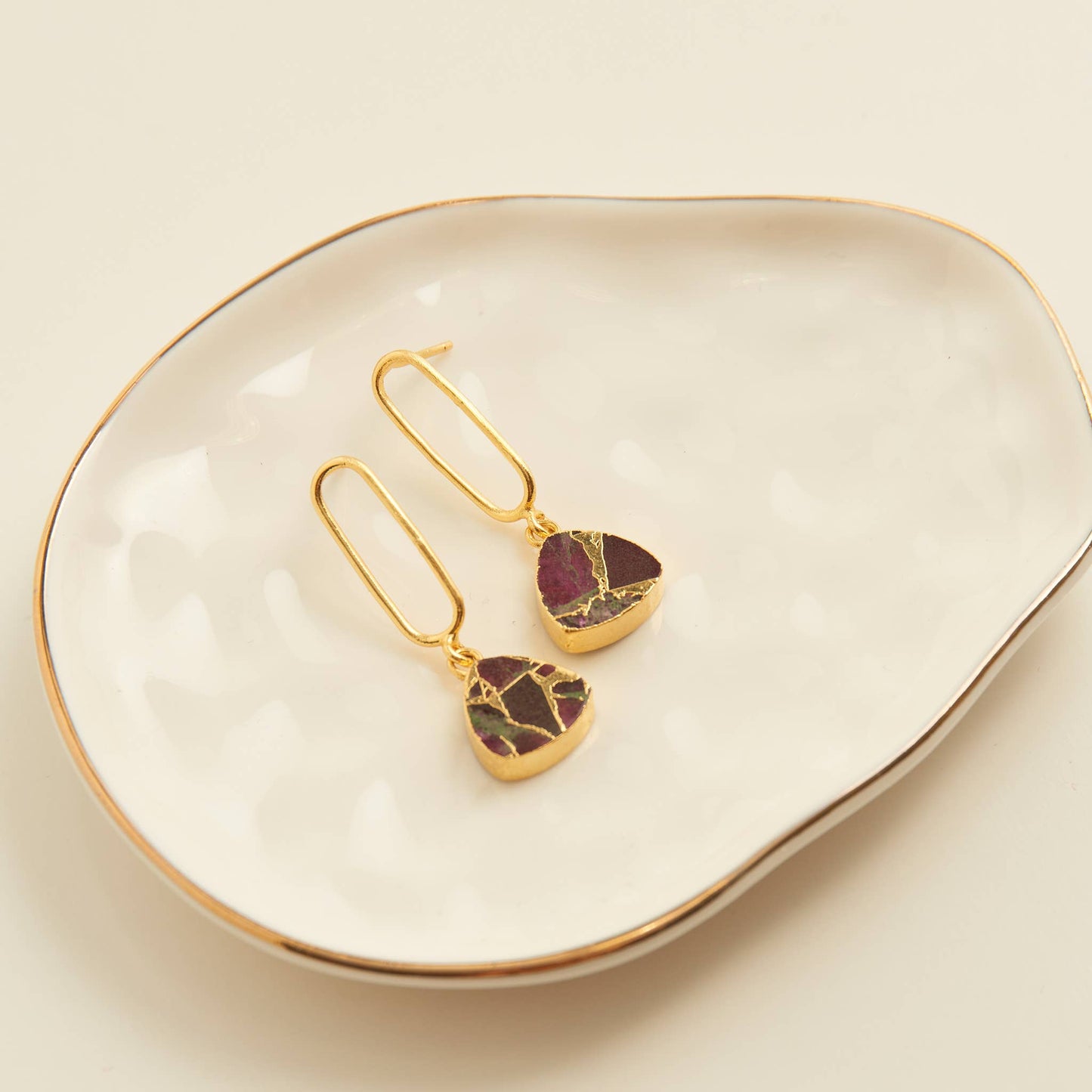 Drop Earrings Textured Genuine Stone