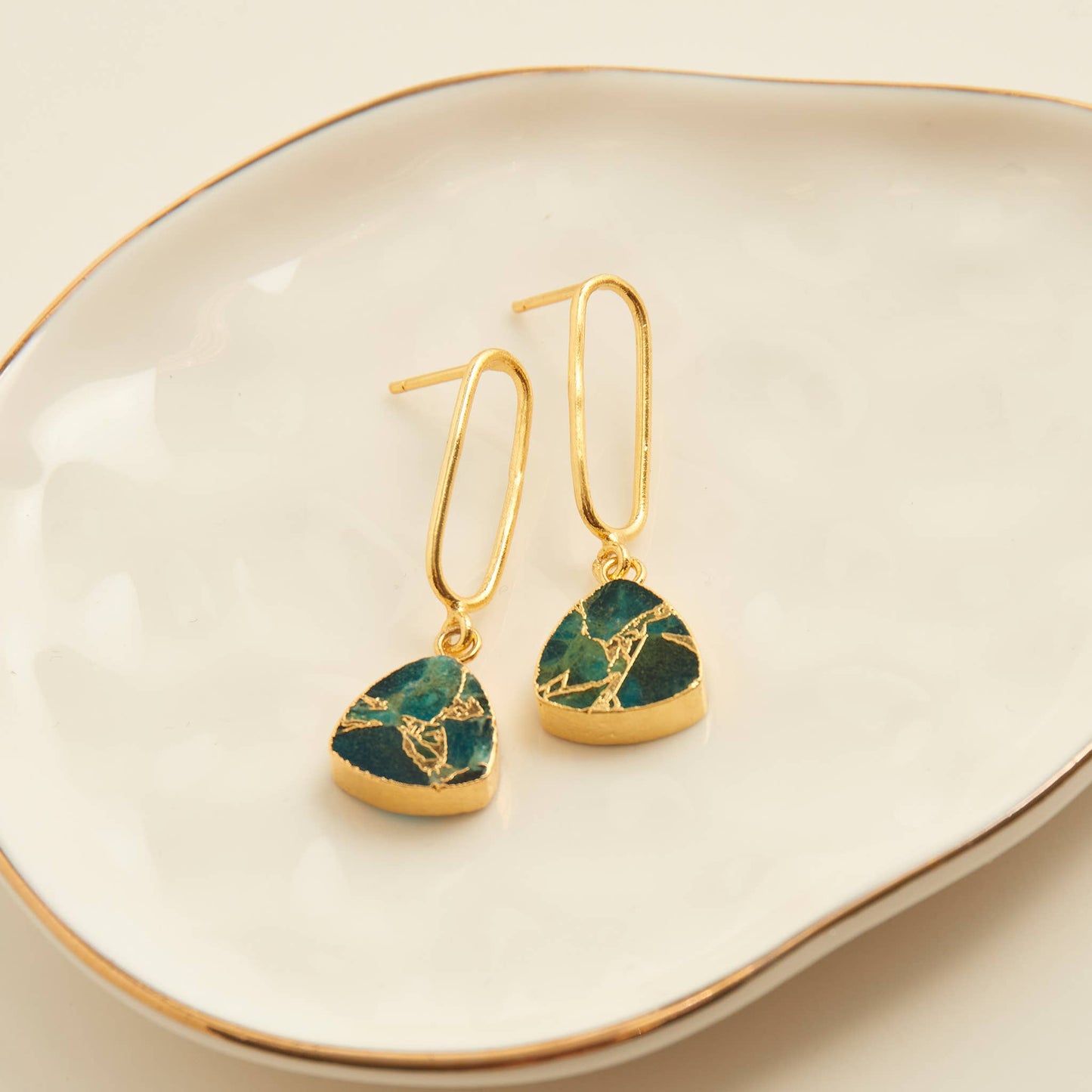 Drop Earrings Textured Genuine Stone