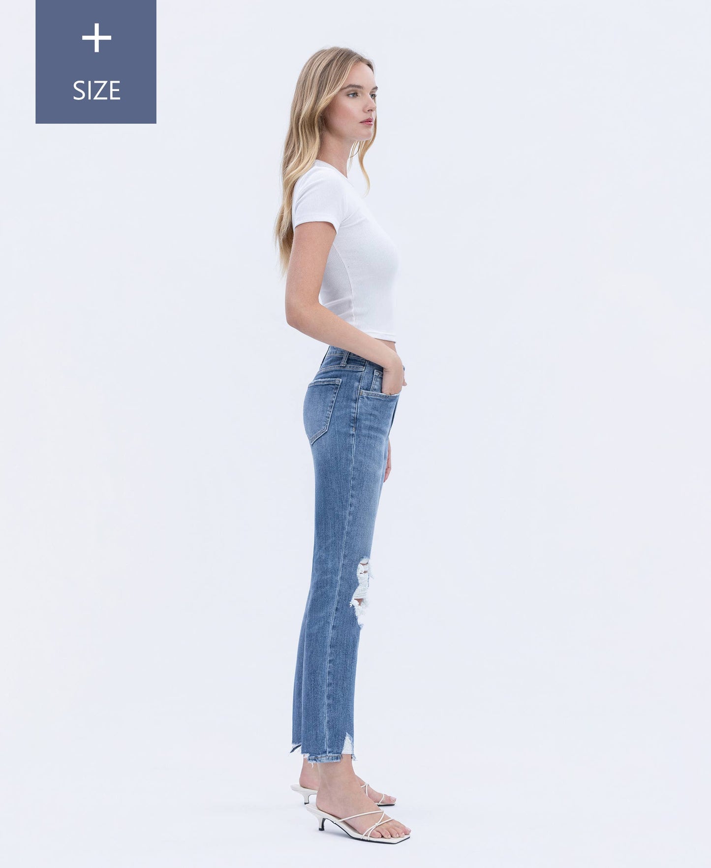 Plus Tummy Control Distressed High Rise Boyfriend Jeans