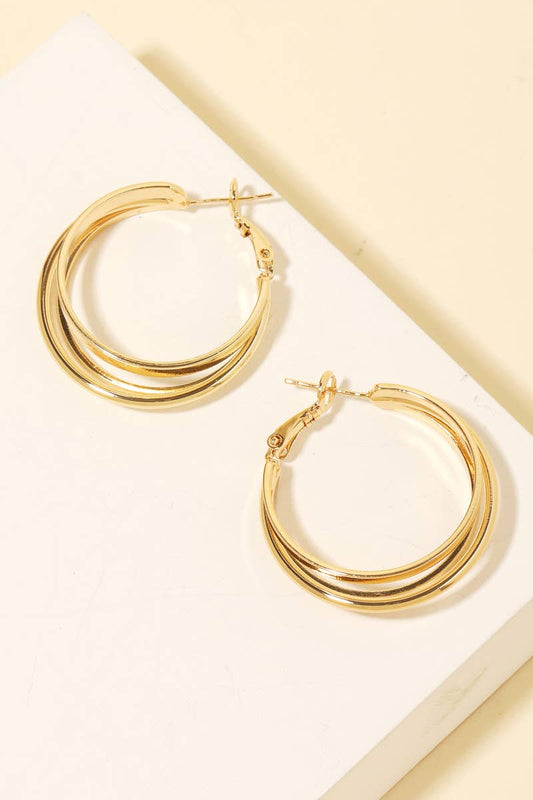 Mixed 3 Stacked Metallic Hoop Earrings