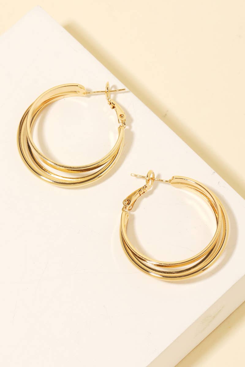 Mixed 3 Stacked Metallic Hoop Earrings