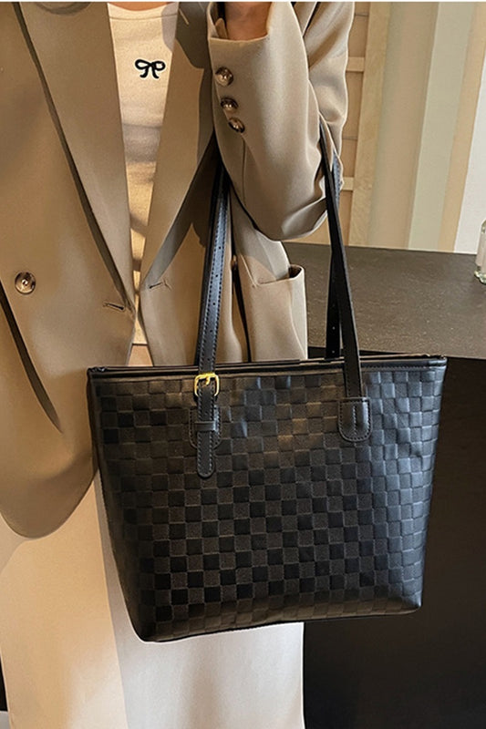 Vegan leather woven tote bag