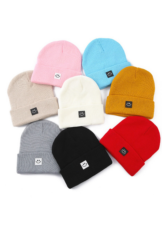 Smiley face patch beanie