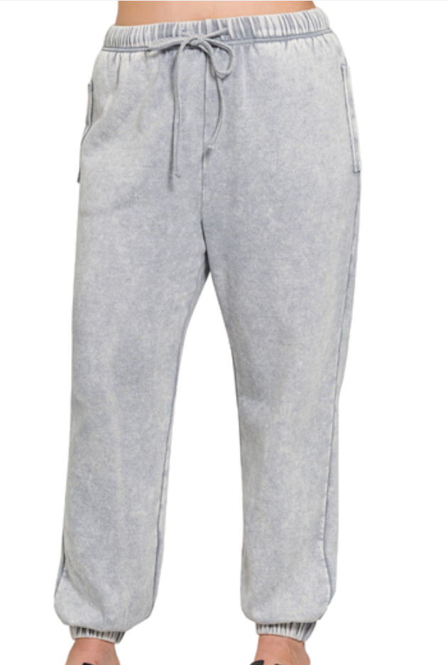 Acid wash fleece sweatpants with pockets