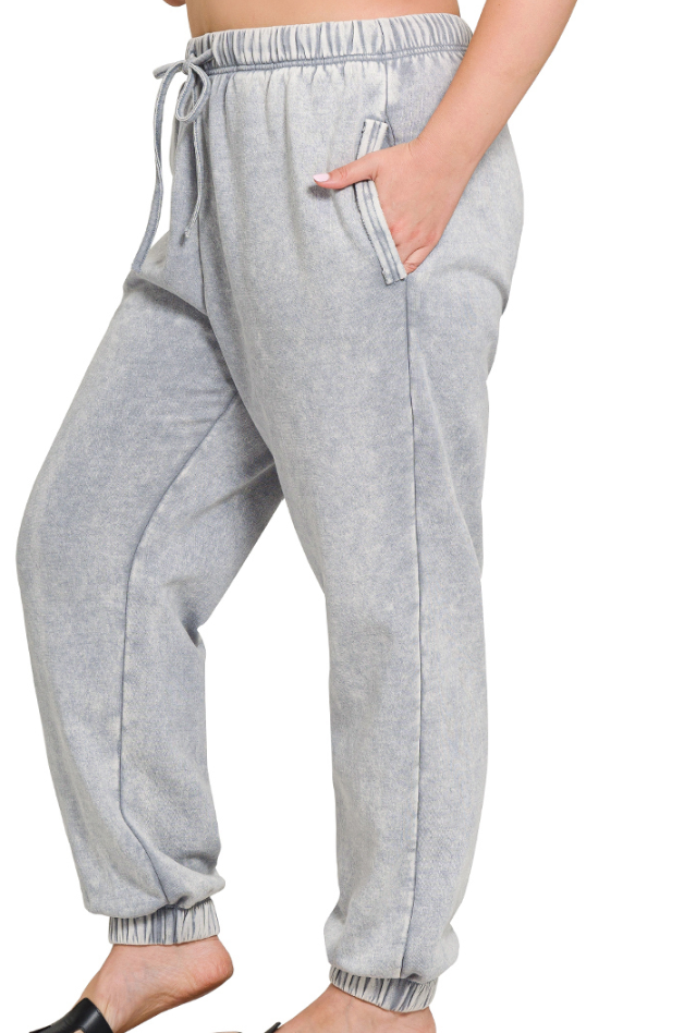 Acid wash fleece sweatpants with pockets