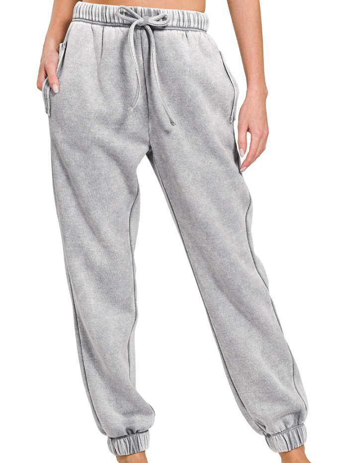 Acid wash fleece sweatpants with pockets