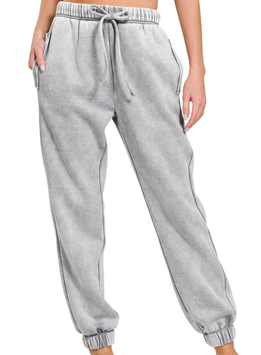 Acid wash fleece sweatpants with pockets