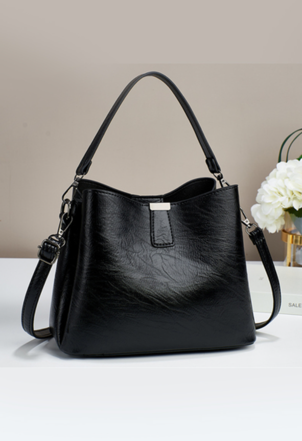 Vegan leather bucket shoulder bag