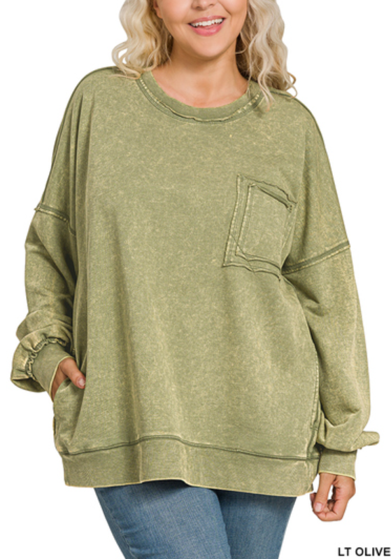 French terry acid wash pullover