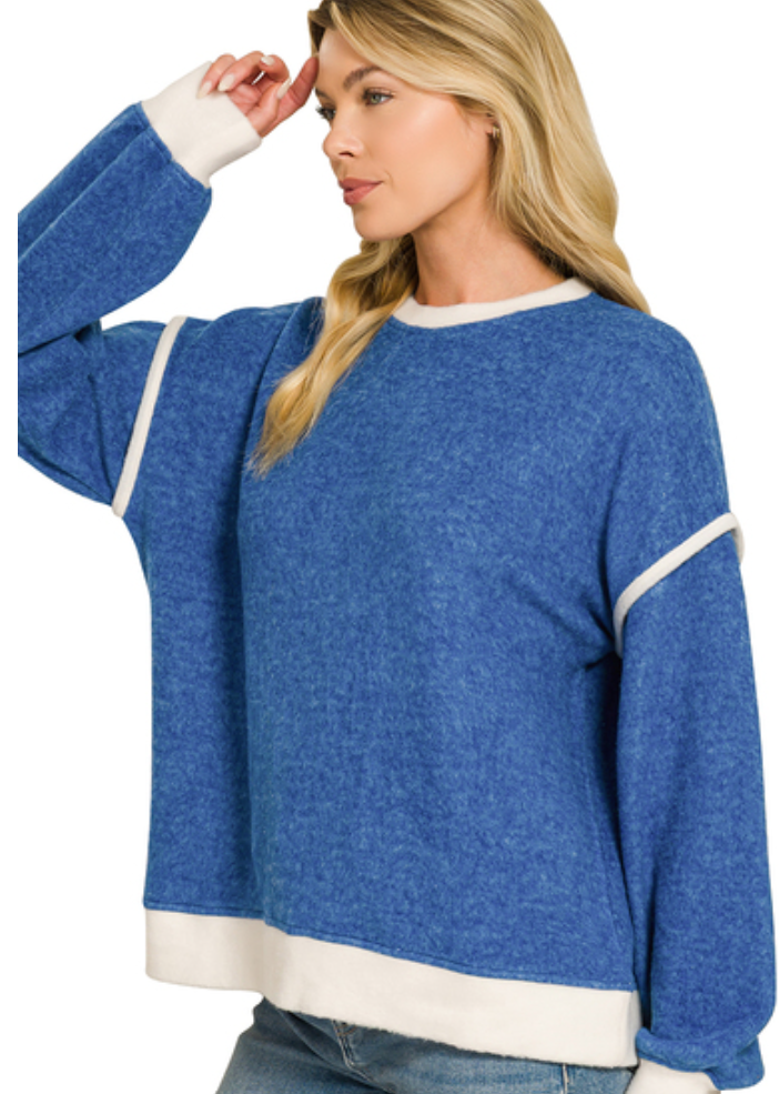 Brushed melange contrast trim sweater