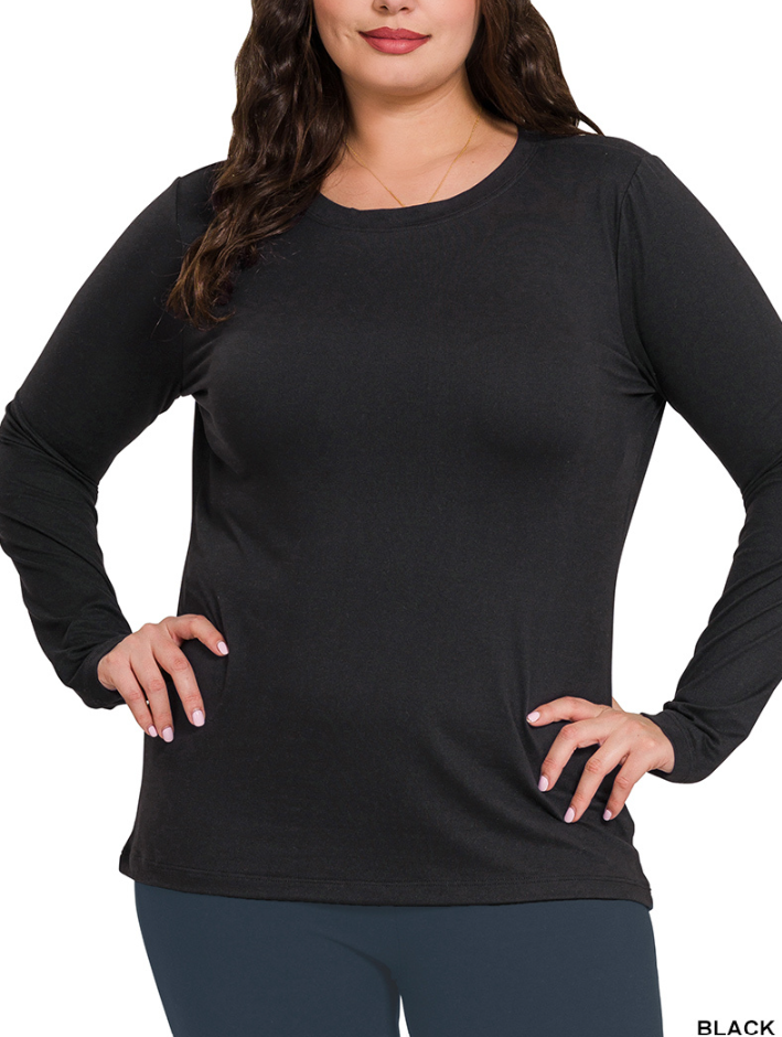 Microfiber long sleeve round neck tee