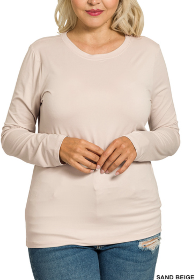 Microfiber long sleeve round neck tee