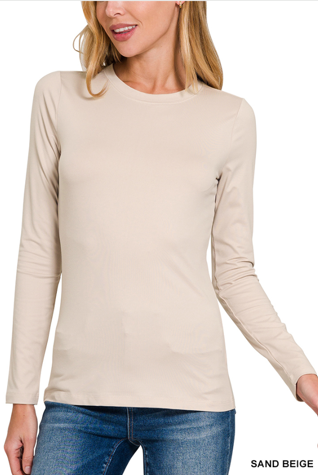 Microfiber long sleeve round neck tee