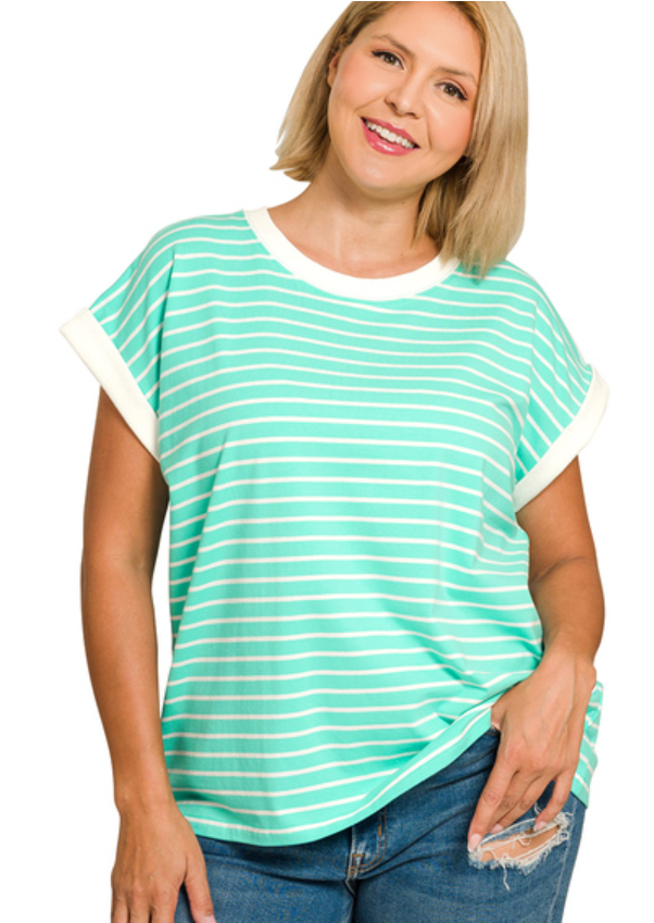 Mint stripe cap sleeve