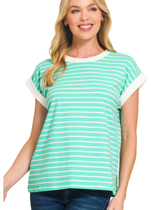 Mint stripe cap sleeve