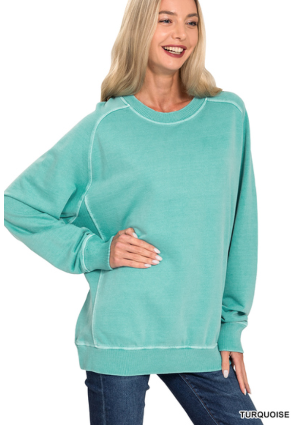 French terry pigment dye pullover