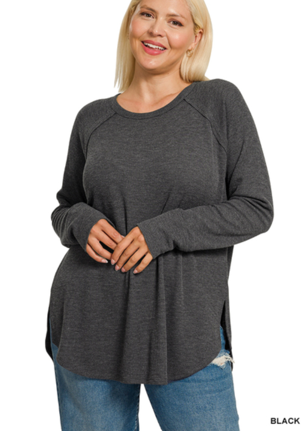 Plus waffle long sleeve top