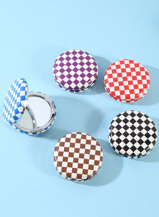 Folding pocket mirror floral, checkered or heart leopard