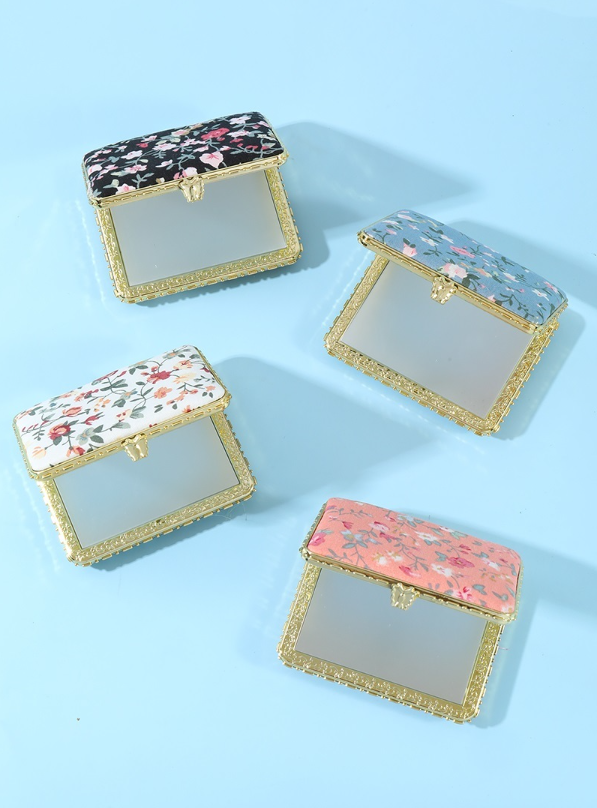Folding pocket mirror floral, checkered or heart leopard