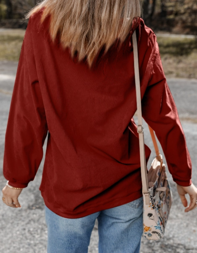 Long Sleeve Ribbed Corded Oversized Sweatshirt