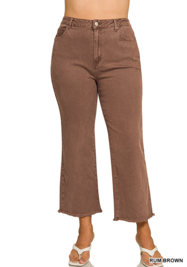 Rum Brown Frayed Hem Pants