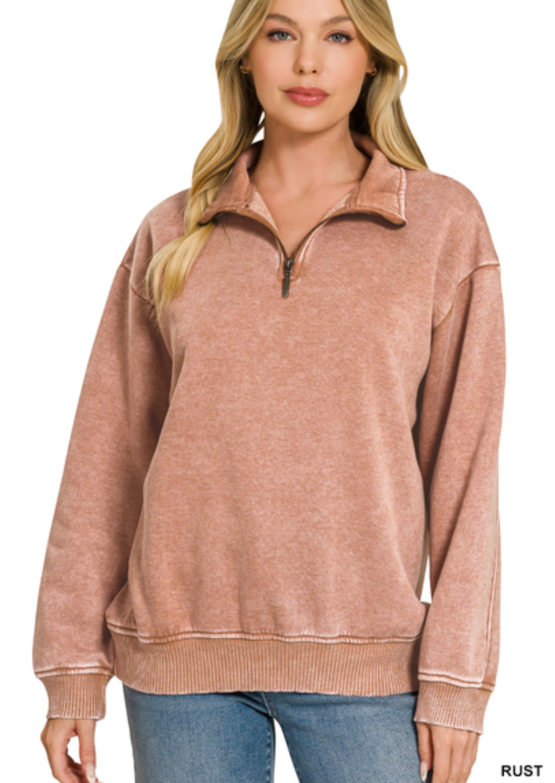 Acid wash 1/2 zip pullover