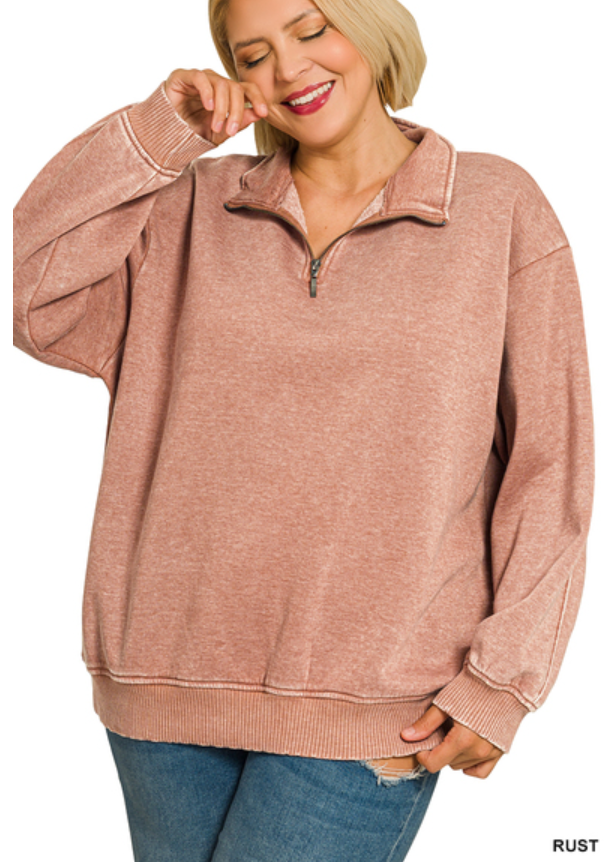 Acid wash 1/2 zip pullover