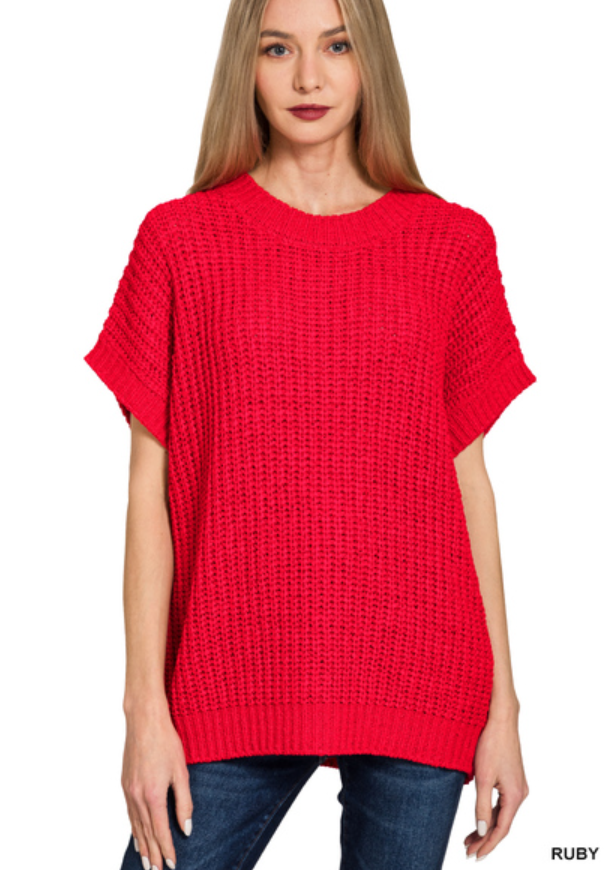Short sleeve round neck sweater