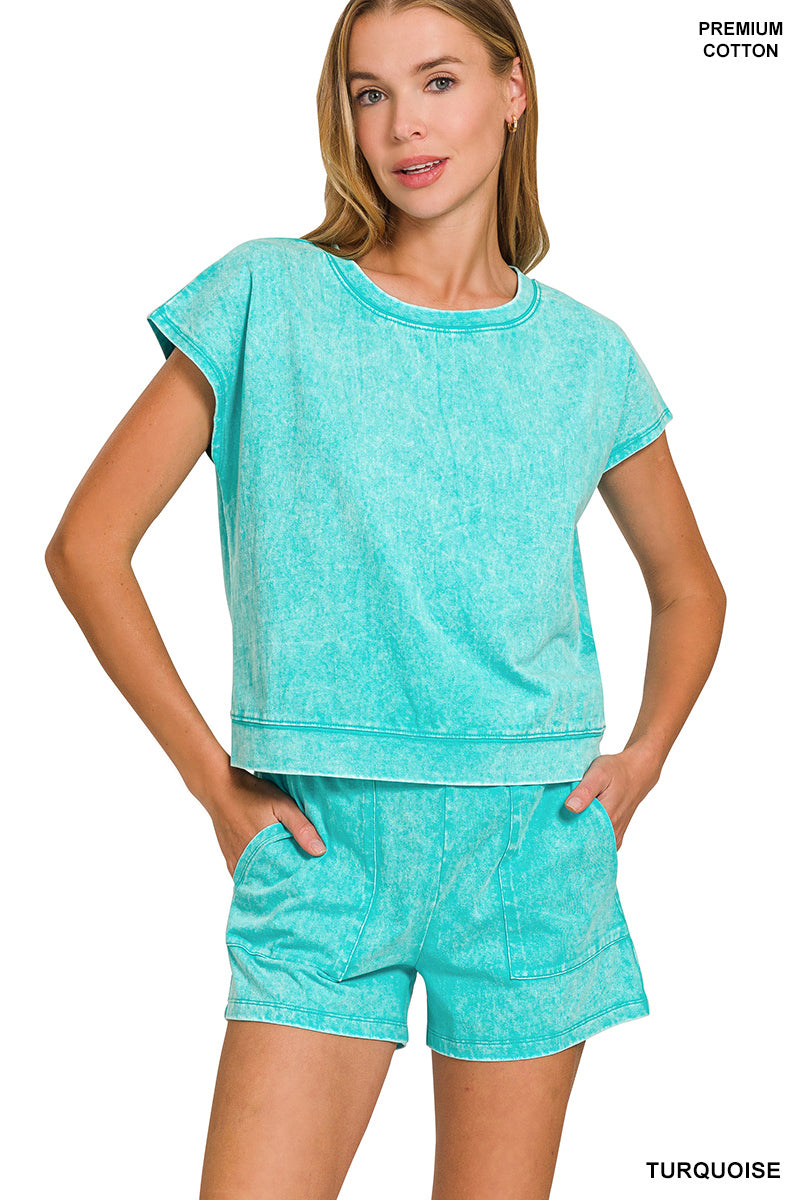 Zenana acid wash sleeveless top & shorts set