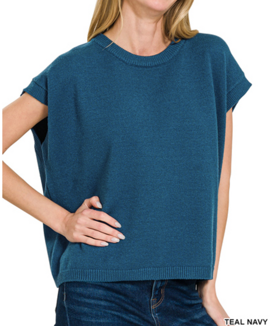Viscose Sweater Vest Teal Navy
