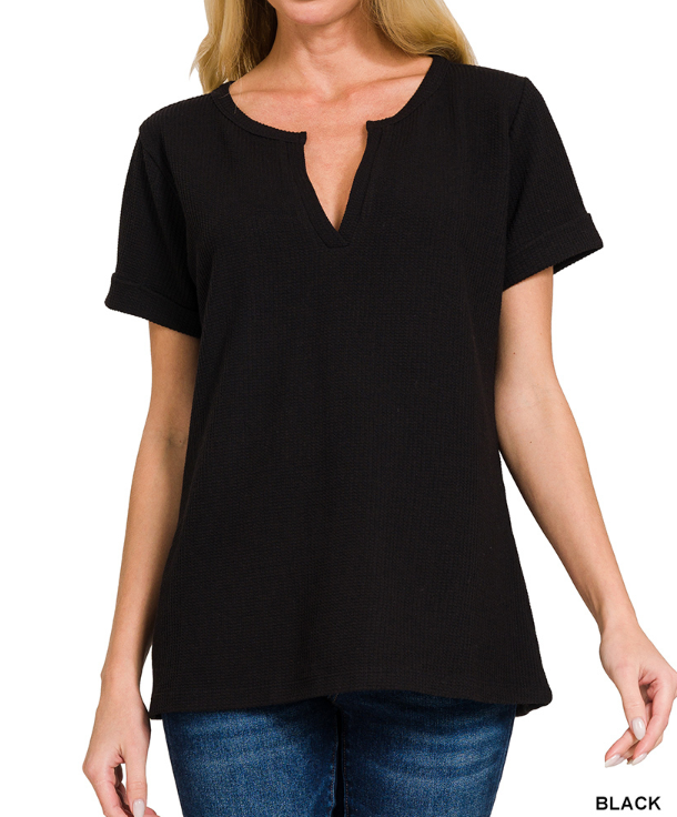 Waffle Henley top black