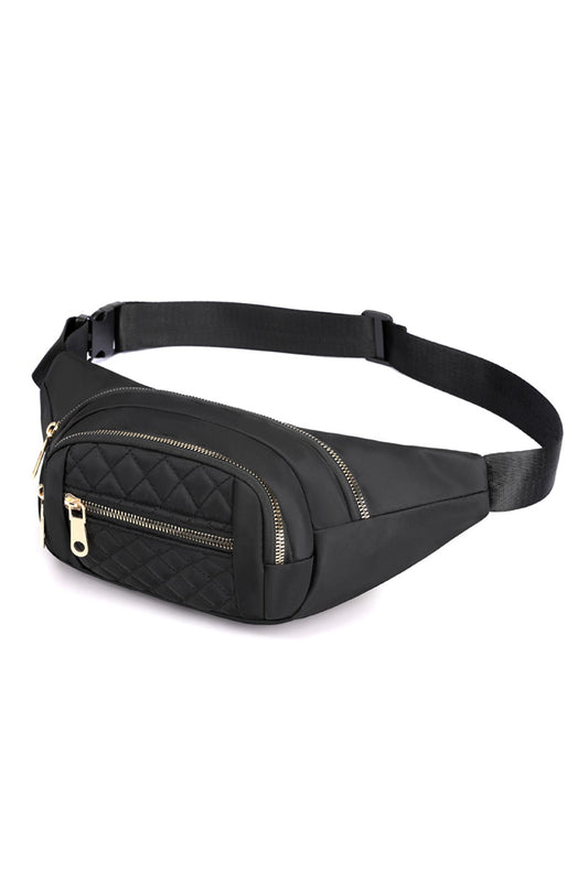 Quilted multi-pocket waist belt bag